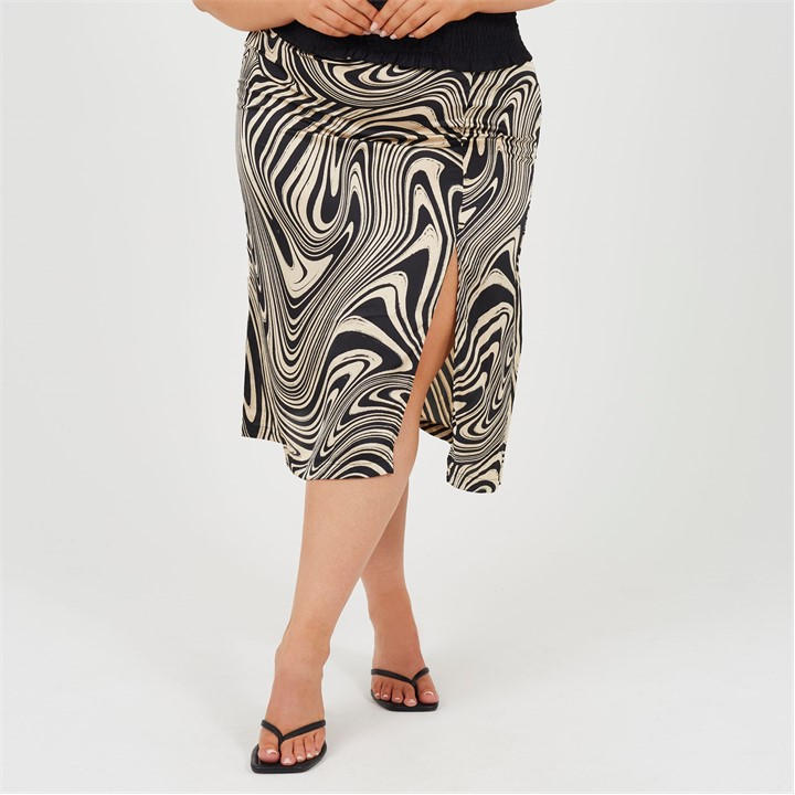 Brave Soul Women's Black Plus Size Swirl Print Skirt With Side Split & Button Detail in Size 22, Sports Direct