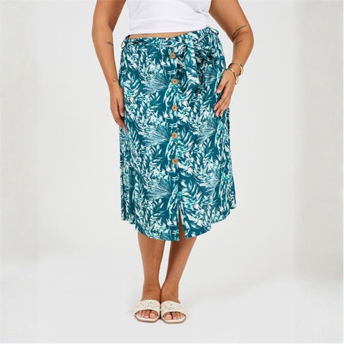 Brave Soul - Womens Plus Size All Over Print Midi Skirt