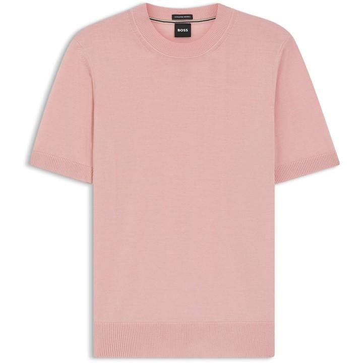 Boss Men' Pink Black Knitted Short Sleeve Top (Umauro) in Size S, Sports Direct
