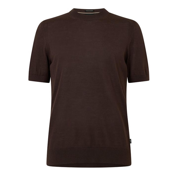 Boss Men' Brown Black Knitted Short Sleeve Top (Umauro) in Size S, Sports Direct