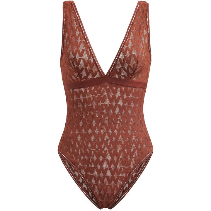 Wolford Women's Beige Net Logo Bodysuit in Size 12, Sports Direct