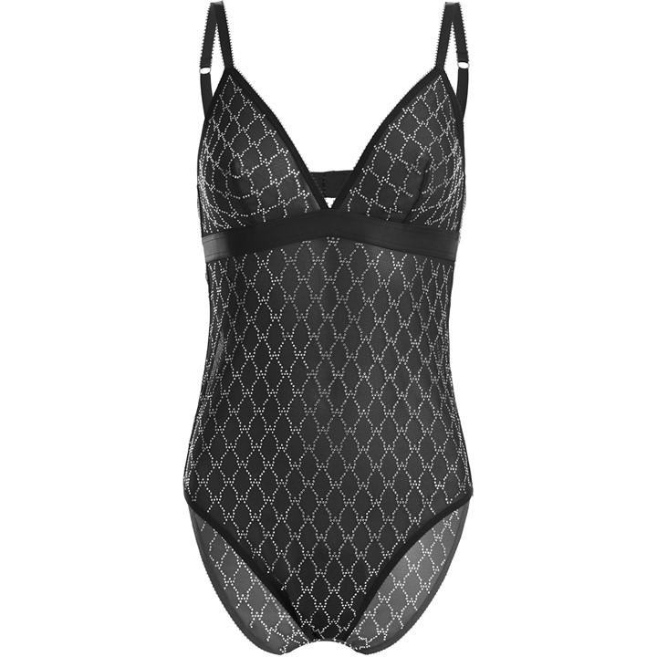 Wolford Women's Black Sheer Logo Sparkle Bodysuit in Size 10, Sports Direct
