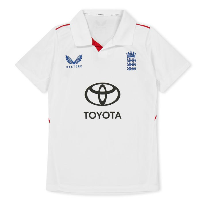 England   Kids  26/27  Cricket Test Shirt, Football by Castore in Size 11 - 12 Years, Sports Direct