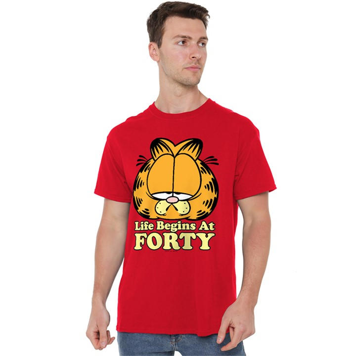 Garfield Men's Red Life Begins At Forty T Shirt in Size L, Sports Direct