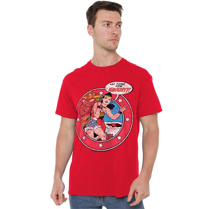 Dc Comics Men's Red Wonder Woman Vintage Christmas No Time For Naughty in Size XL, Sports Direct
