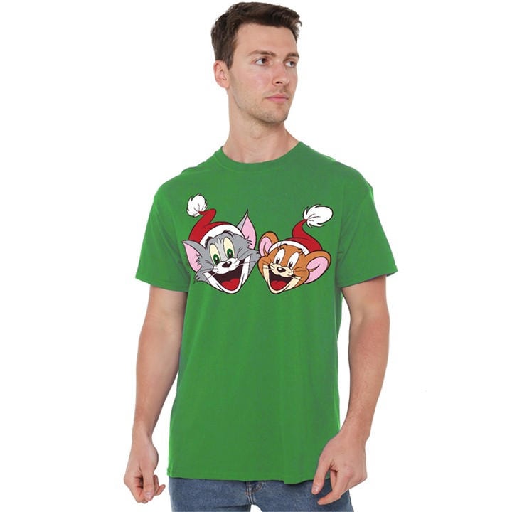 Warner Brothers Men's Green Tom And Jerry Best Pals Christmas Santa Hats T-Shi in Size L, Sports Direct
