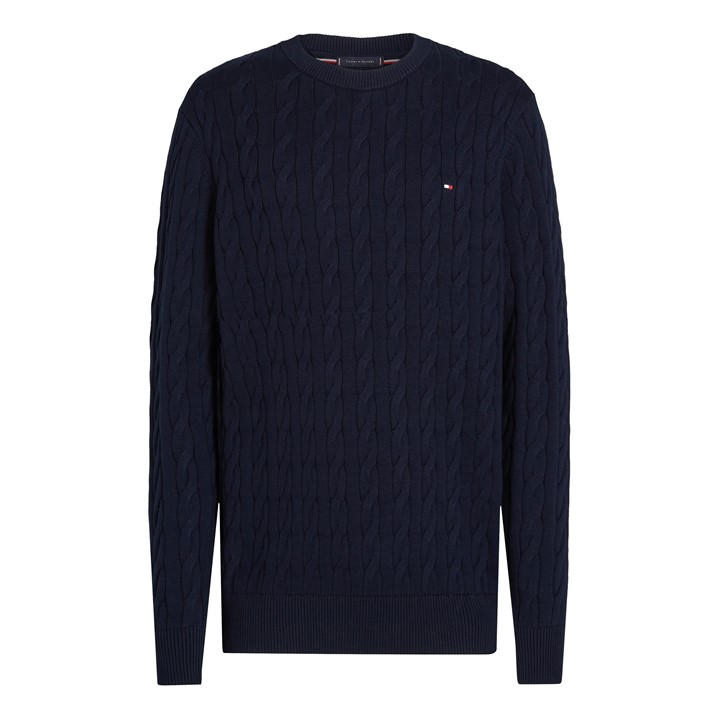 Tommy Hilfiger Men's Blue Classic Cotton Cable Crew Neck in Size M, Sports Direct