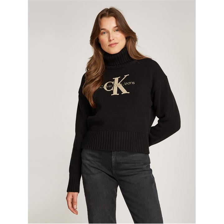 Calvin Klein Jeans Women's Black Funnel Neck Sweater in Size 8, Sports Direct