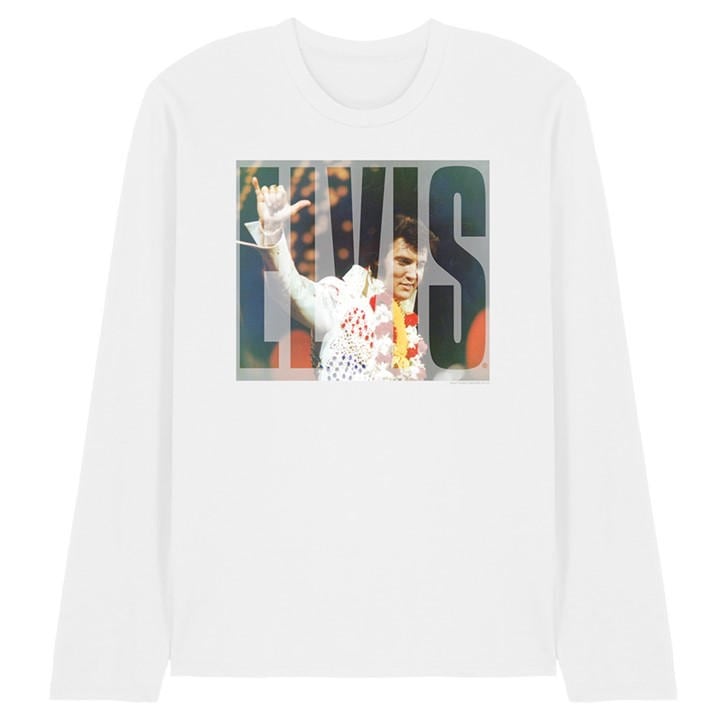Elvis Presley Men's White Aloha Knockout Long Sleeve T-Shirt in Size 2XL, Sports Direct
