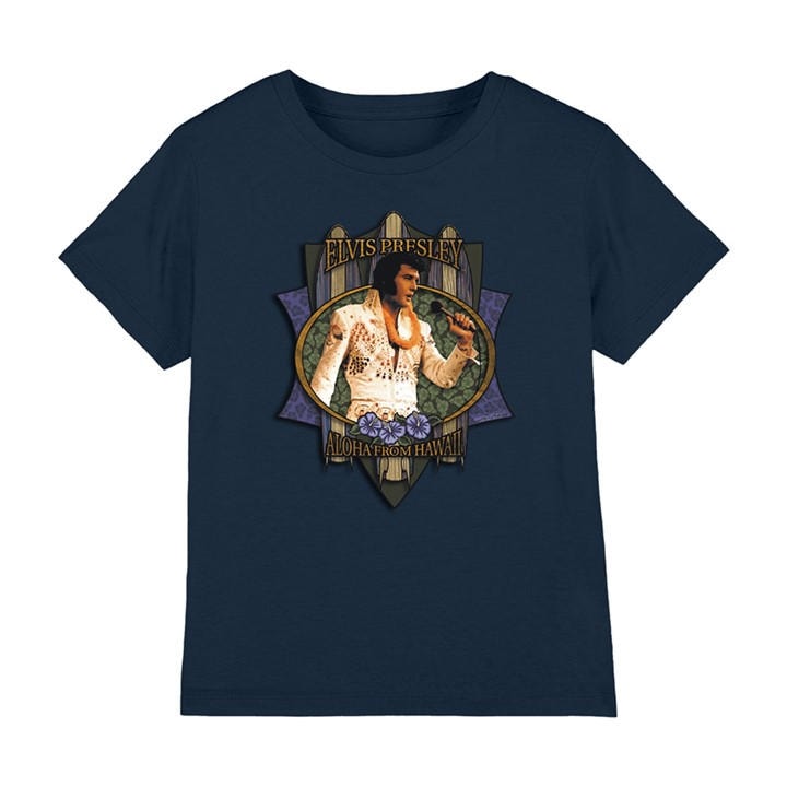 Elvis Presley Boys Blue Aloha From Hawaii Kids T-Shirt Navy, Sports Direct