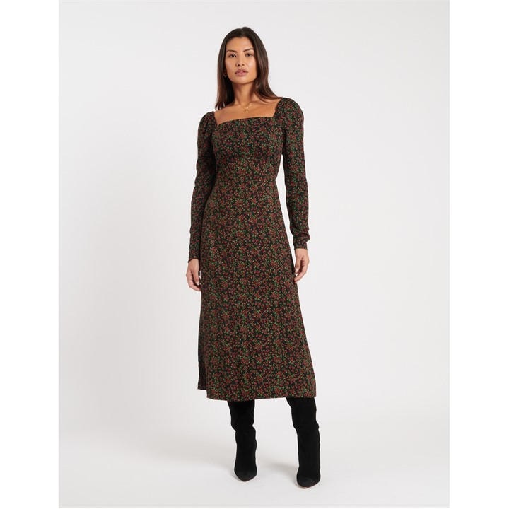 Nobodys  Women's Black Fruit Print Abby Midi Dress in Size 10, Sports Direct