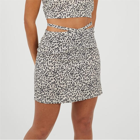 Brave Soul - Womens Tie Detail Mini Skirt in Abstract Animal Print