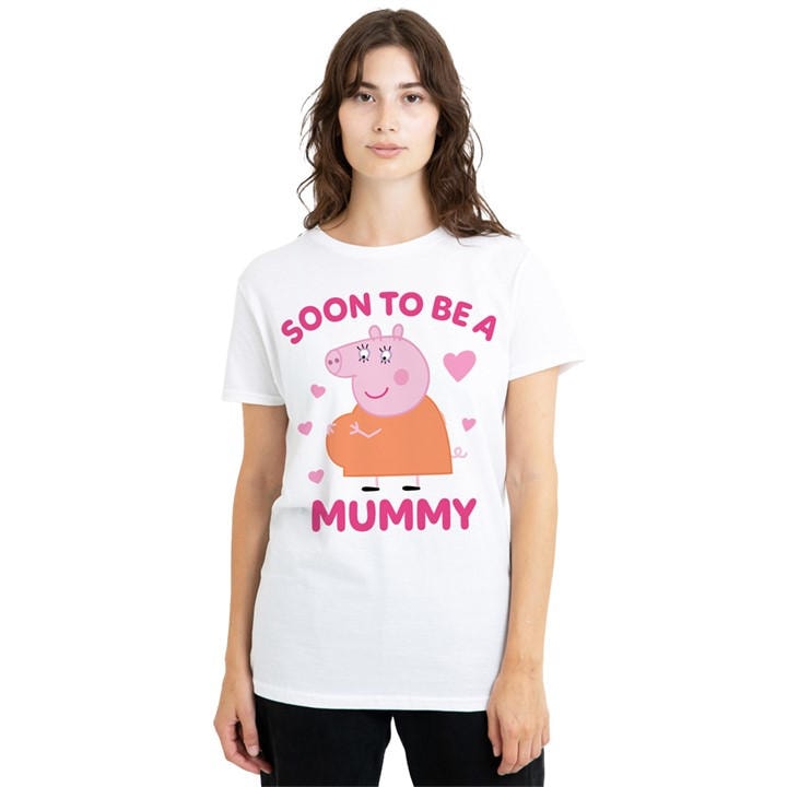 Hasbro Women's White Peppa Pig Mummy Pig Soon To Be T-Shirt in Size M, Sports Direct