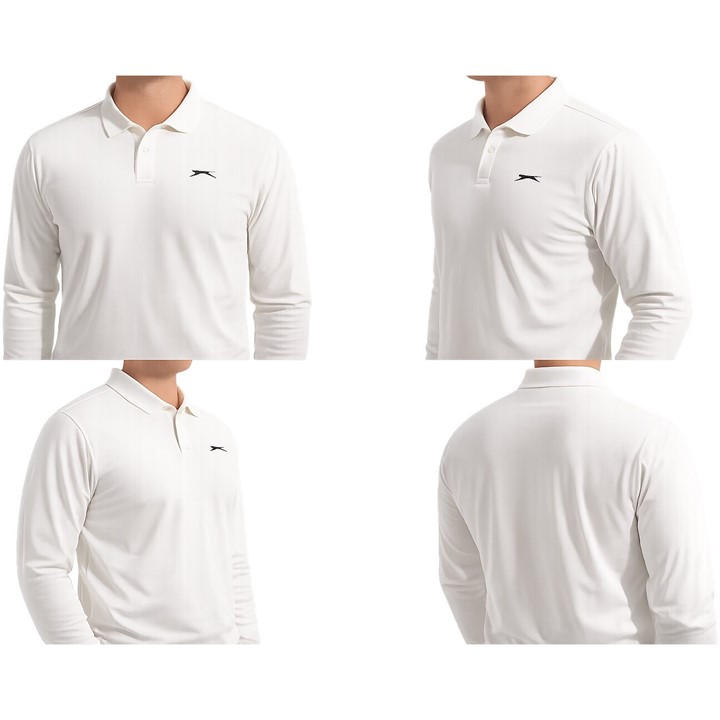 Slazenger Men's White Long Sleeve Polo Neck Cricket Shirt in Size M, Sports Direct
