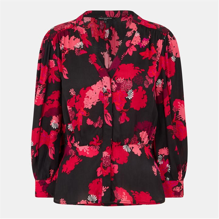 French Connection Women's Pink Chiara Balloon Sleeve Long Sleeve Patterned Shirt in Size 16, Sports Direct