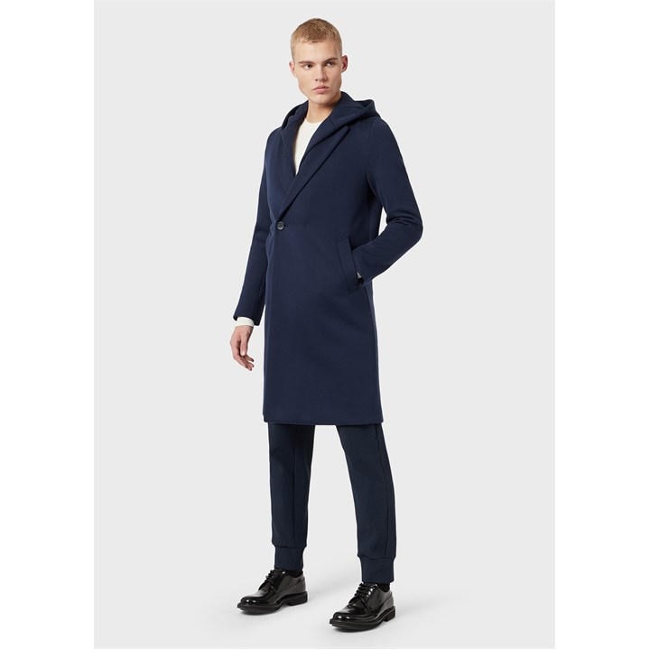 Emporio Armani Men's Blue Weather-Resistant Tailored Fit Trench Coat in Size XS, Sports Direct