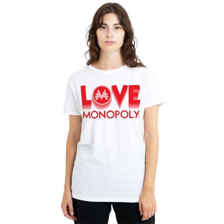 Hasbro Women's White Monopoly Love Monopoly S Classic T-Shirt in Size XL, Sports Direct