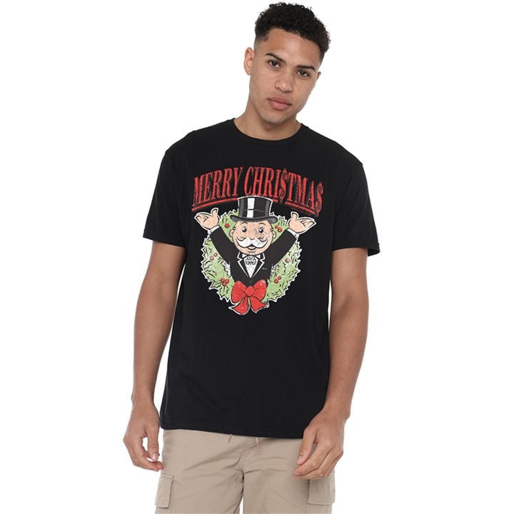 Monopoly Men's Green Man Merry Christmas T Shirt Gree in Size L, Sports Direct