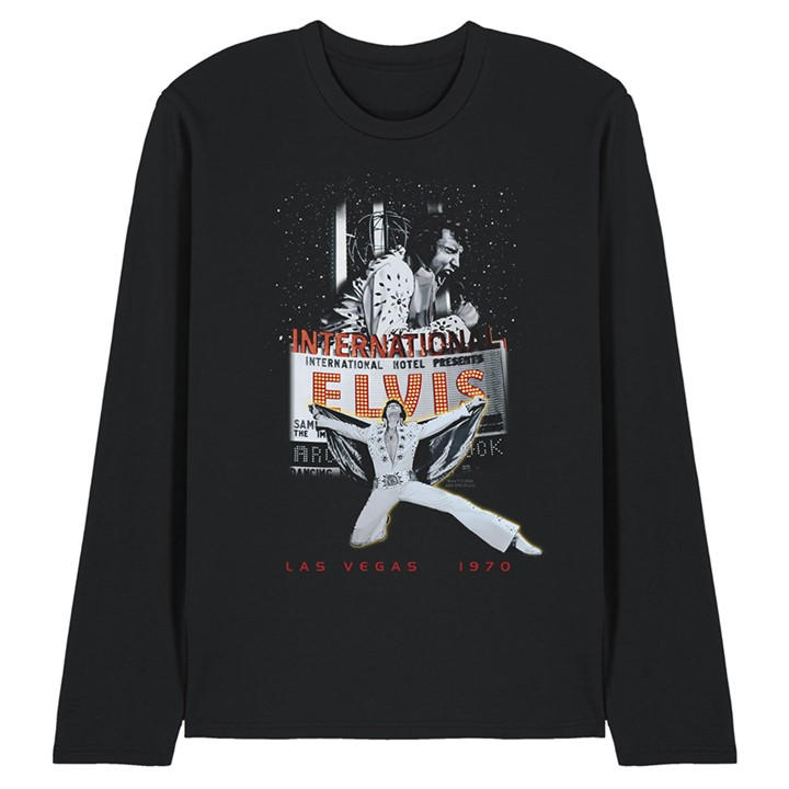 Elvis Presley Men's Black Las Vegas Long Sleeve T-Shirt in Size 2XL, Sports Direct