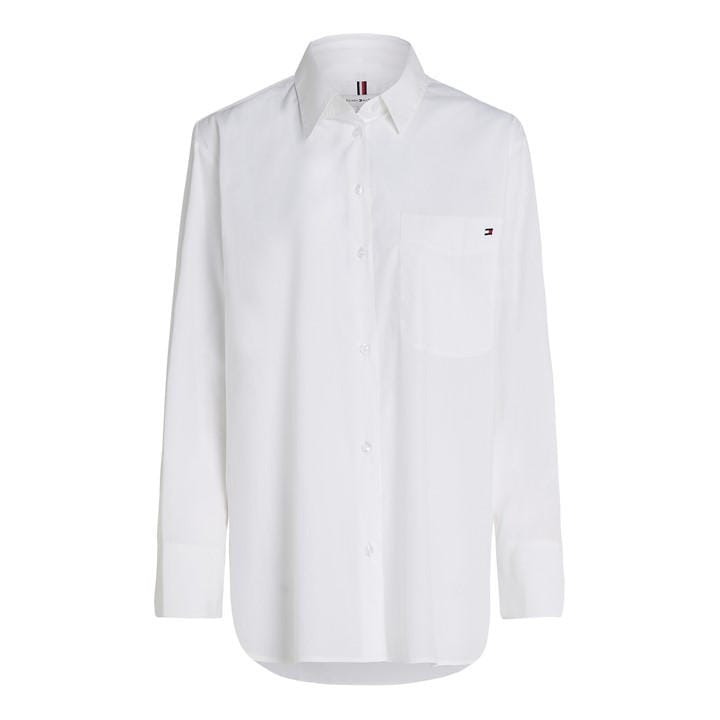 Tommy Hilfiger Women's White Easy Fit Long-Sleeve Patterned Shirt in Size 10, Sports Direct
