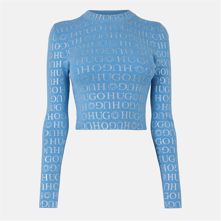 Hugo Women's Blue Crew Neck Jumper in Size 10, Sports Direct