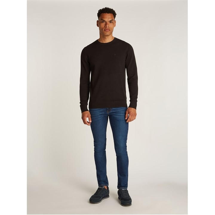 Calvin Klein Men's Black Waffle Texture Cotton Crew Neck Jumper in Size M, Sports Direct