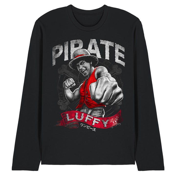 One Piece Men's Black Pirate Luffy Long Sleeve T-Shirt in Size XL, Sports Direct