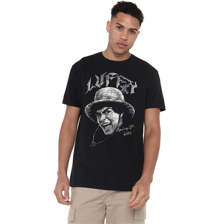 One Piece Men's Black Luffy Heavy Metal T-Shirt in Size 2XL, Sports Direct