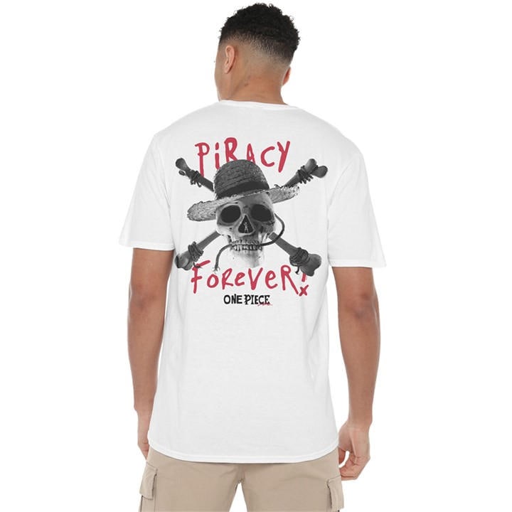One Piece Men's White Skull Piracy Forever Front Back T-Shirt in Size 3XL, Sports Direct