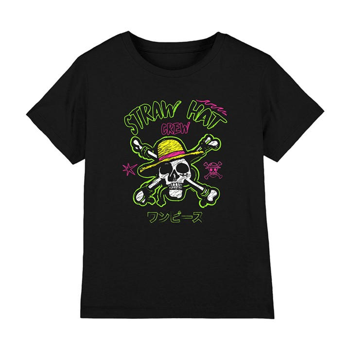 One Piece Boys Black Sketch Skull And Cross Bones Kids T-Shir, Sports Direct