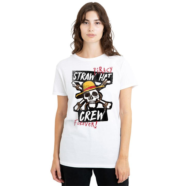 One Piece Women' White Straw Hat Crew T-Shirt in Size S, Sports Direct
