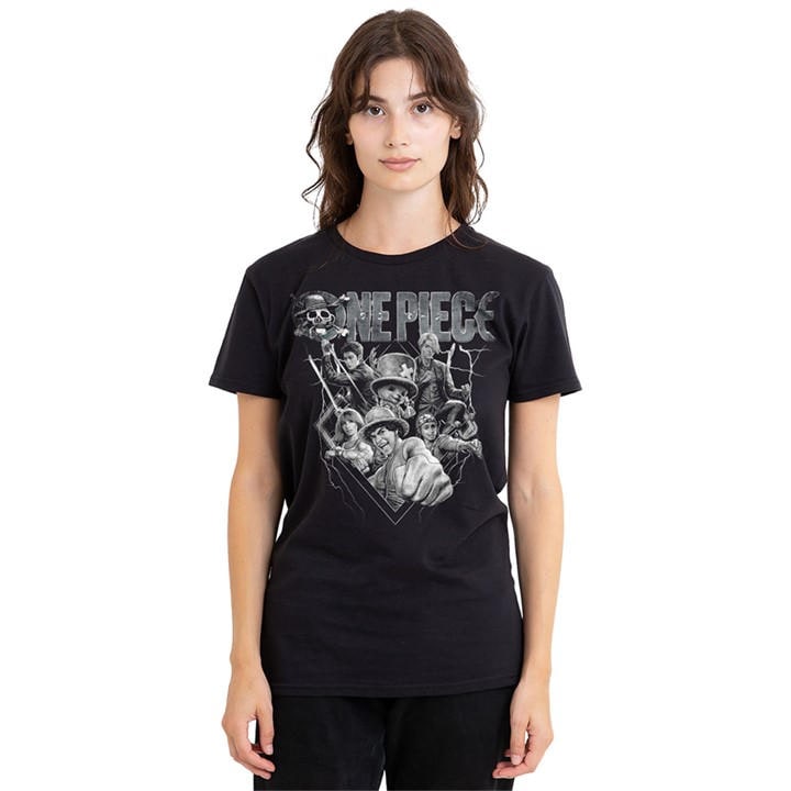 One Piece Women's Black Straw Hat Crew Heavy Metal T-Shirt Blac, Sports Direct