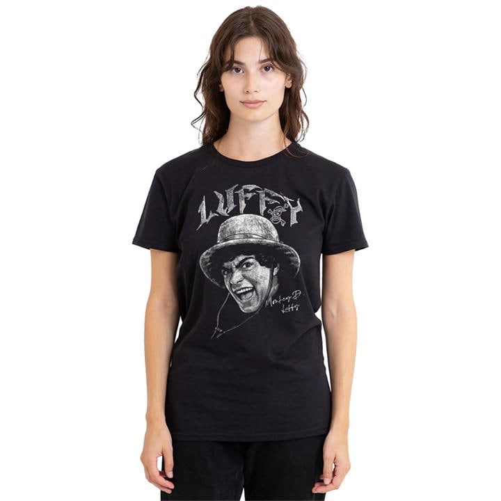 One Piece Women's Black Luffy Heavy Metal T-Shirt, Sports Direct