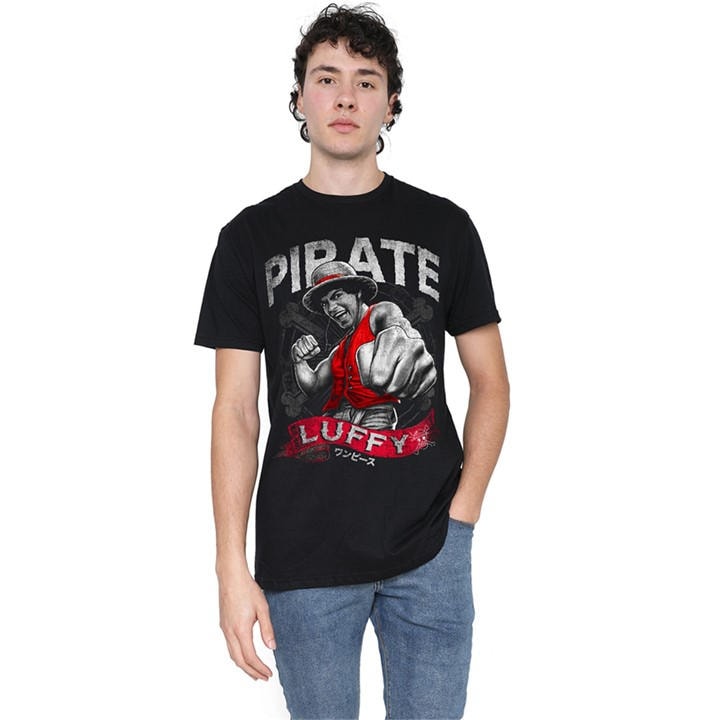 One Piece Men's Black Pirate Luffy T-Shirt in Size XL, Sports Direct