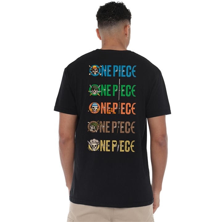 One Piece Men's Black Stacked Logos Front Back T-Shirt in Size 4XL, Sports Direct