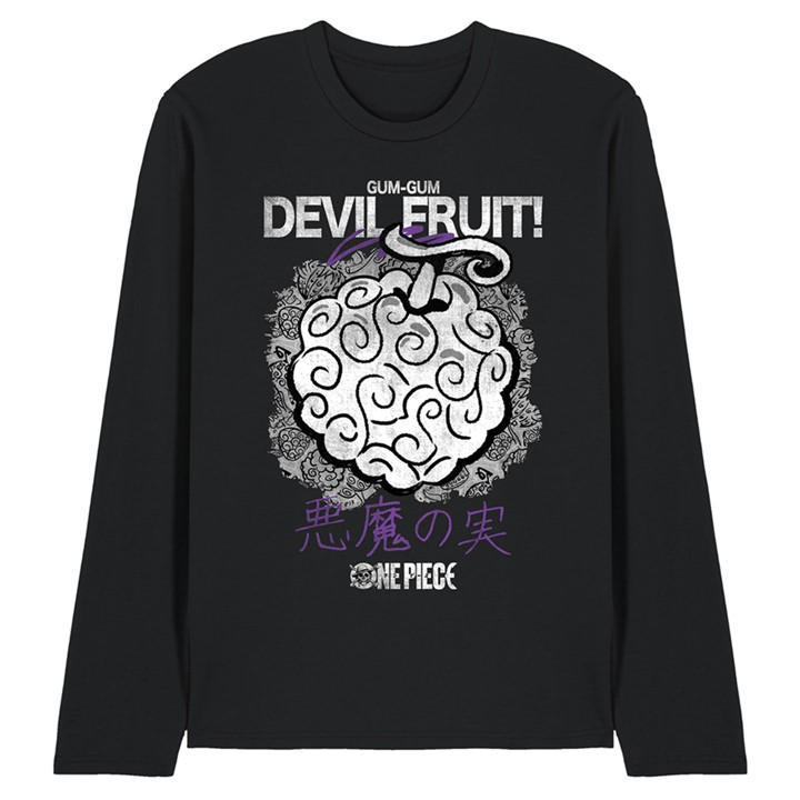 One Piece Men's Black Gumgum Devil Fruit Long Sleeve T-Shirt in Size XL, Sports Direct