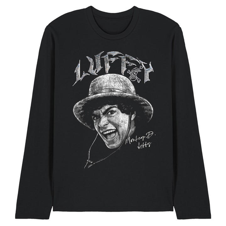 One Piece Men's Black Luffy Heavy Metal Long Sleeve T-Shirt B in Size 2XL, Sports Direct