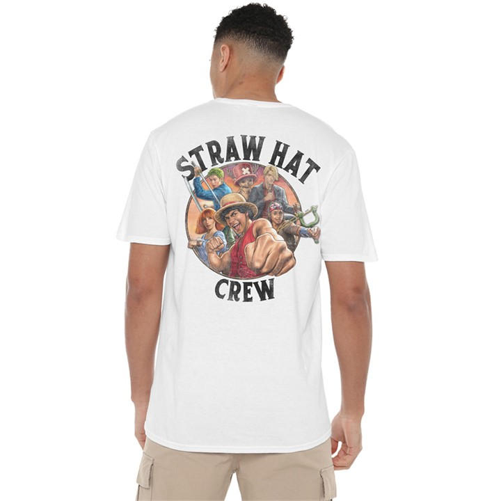 One Piece Men's White Straw Hat Crew Front Back T-Shirt in Size XL, Sports Direct