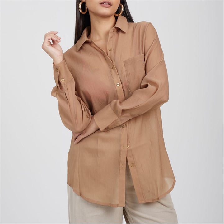 Brave Soul Women's Beige Brave Long Sleeve Plain Shirt With Chest Pocket in Size 10, Sports Direct