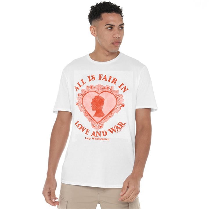 Bridgerton Men's White Love And War Lady Whistledown T-Shirt in Size XL, Sports Direct