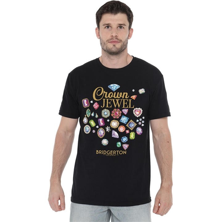 Bridgerton Men's Black Crown Jewel T-Shirt in Size L, Sports Direct