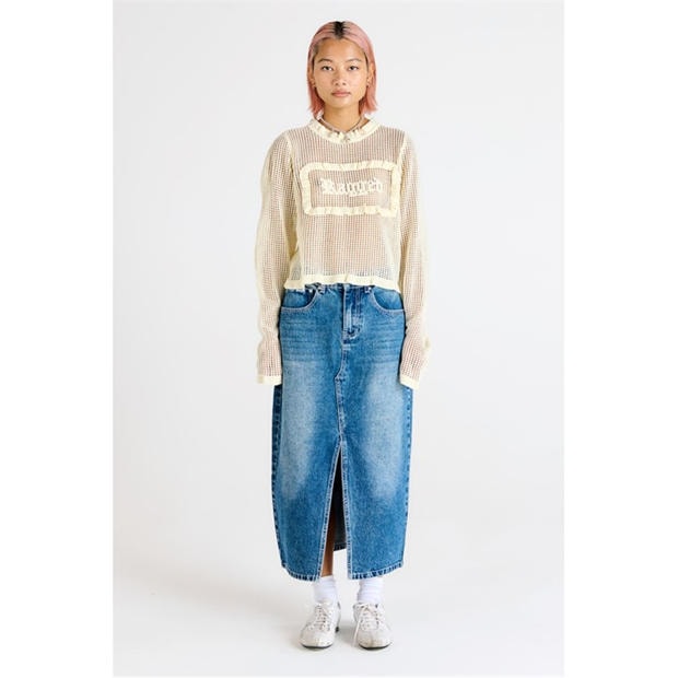 Blue - The Ragged Priest - Women's Midi Bleach Blue Wash Denim Skirt