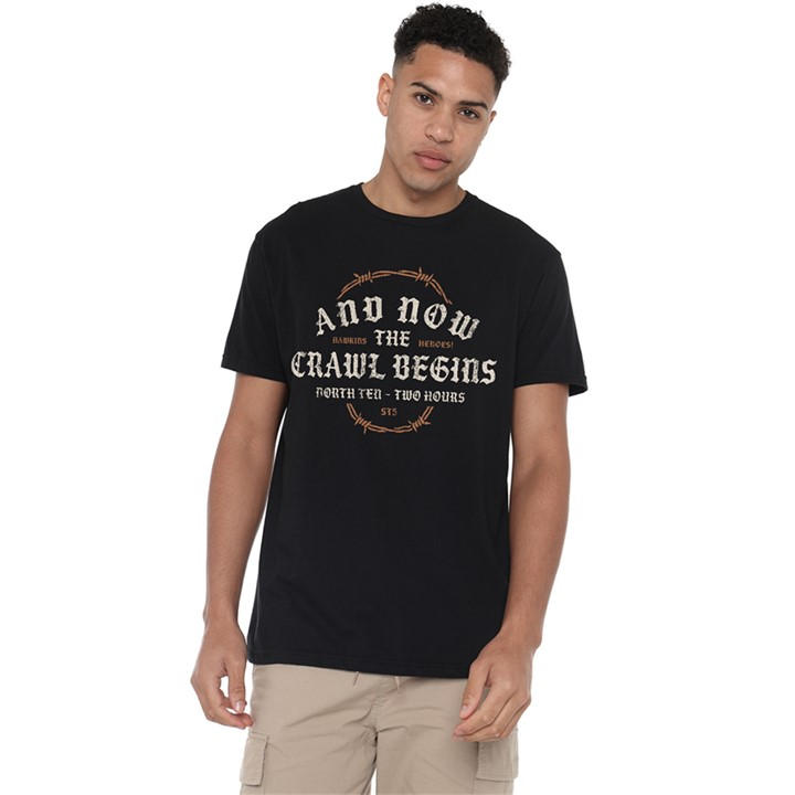 Stranger Things Men' Black The Crawl Begins T-Shirt in Size S, Sports Direct