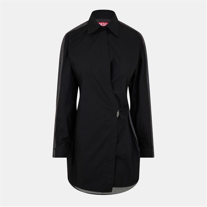 Diesel Women's Black Structured Button-Down Shirt Dress in Size 10, Sports Direct
