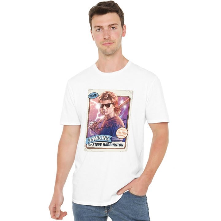 Stranger Things Men's White Steve Harrington Hair T Shirt Whi in Size M, Sports Direct