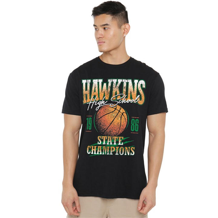 Stranger Things Men's Black Hawkins Champions T-Shirt in Size L, Sports Direct