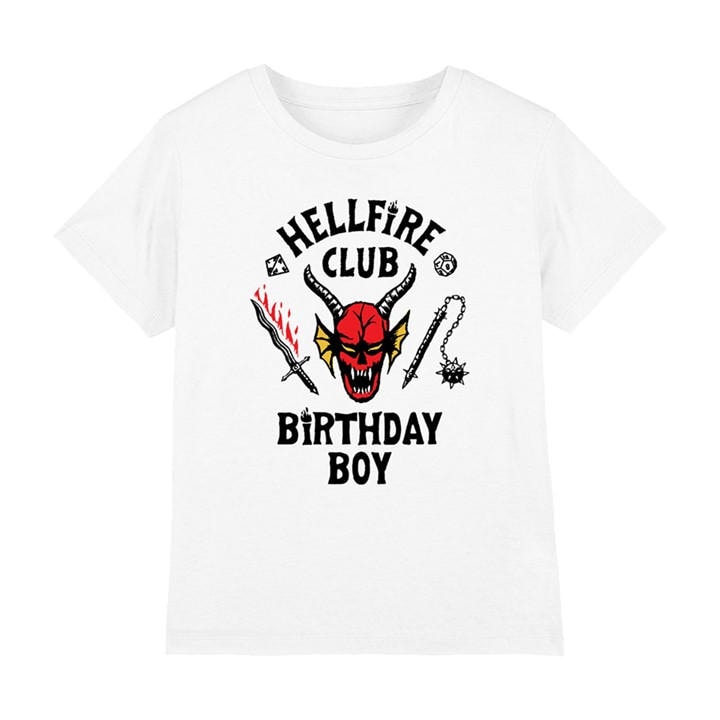 Stranger Things Boys White Hellfire Birthday Kids T-Shirt Wh, Sports Direct