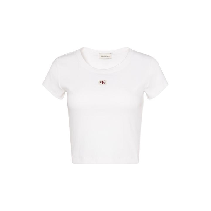 Calvin Klein Jeans Women's White Woven Ribbed Baby Tee in Size 16, Sports Direct