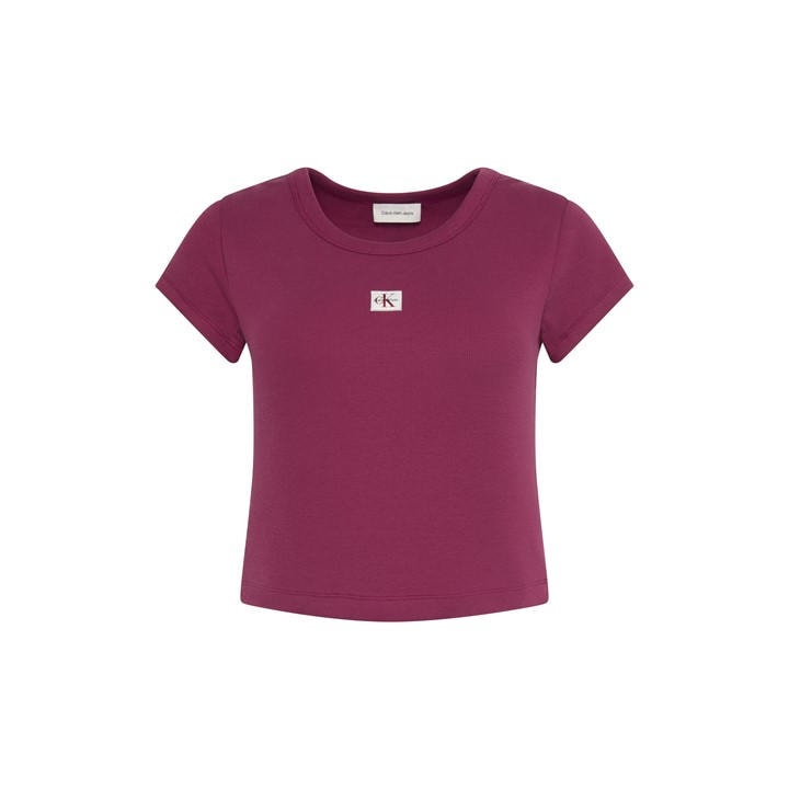 Calvin Klein Jeans Women's Red Woven Ribbed Baby Tee in Size 8, Sports Direct