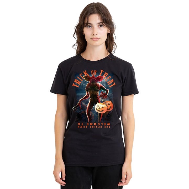 Stranger Things Women's Black Demogorgon Trick Or Treat T-Shirt, Sports Direct